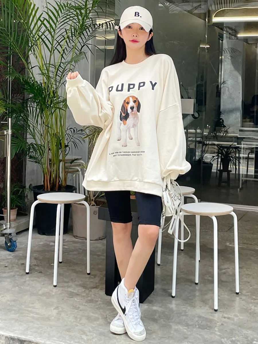 Chic Retro Print Lantern Sve Hoodie Casual Long Sve Sweatirt Dongda Gate Sle for Young Women Commute round Ne