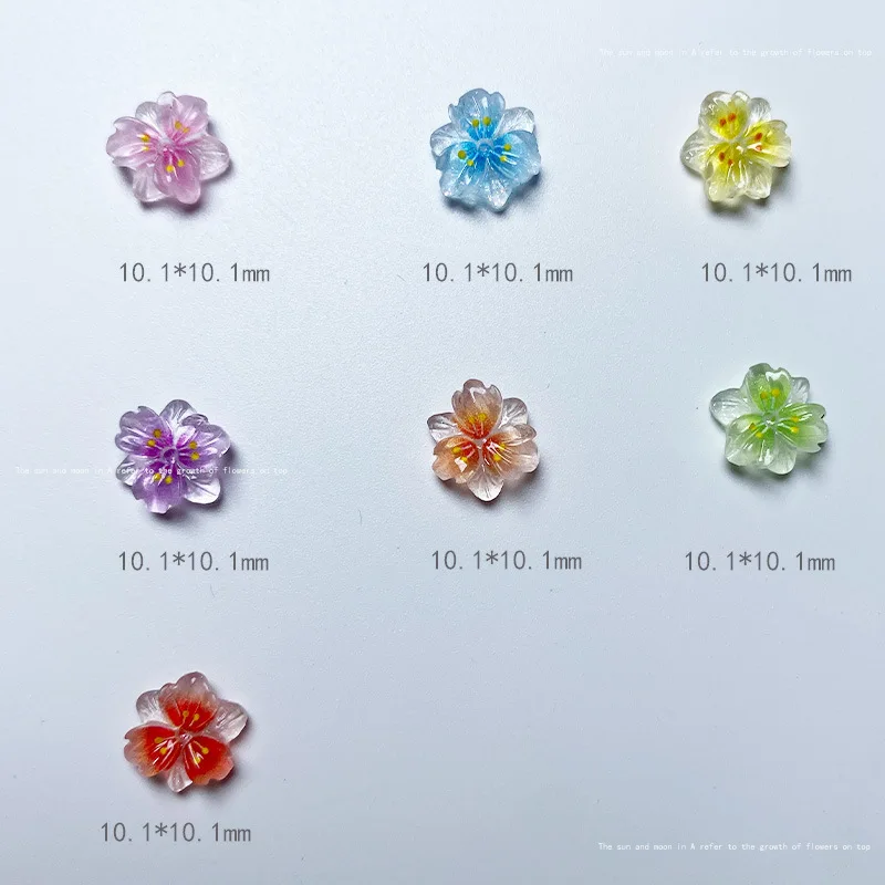 10pcs Mini Luminous Petal Nail Art Accessories 3D Ice Transparent Flower Nail Charms Bulk Kawaii DIY Rhinestone Decoration Parts