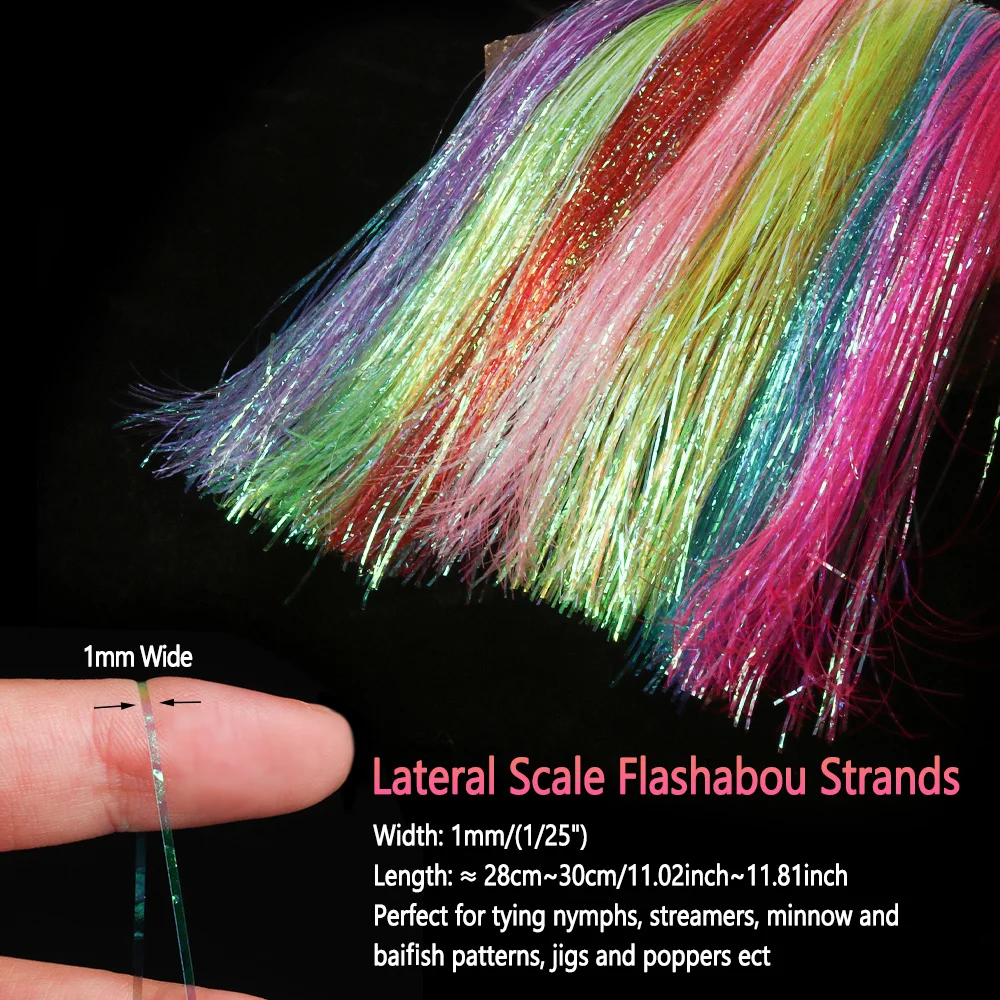 Bimoo 1mm Lateral Scale Flashabou Strands Fly Tying Material Corrugated Flashabou Tinsel Streamer Minnow Baitfish Fishing Lures