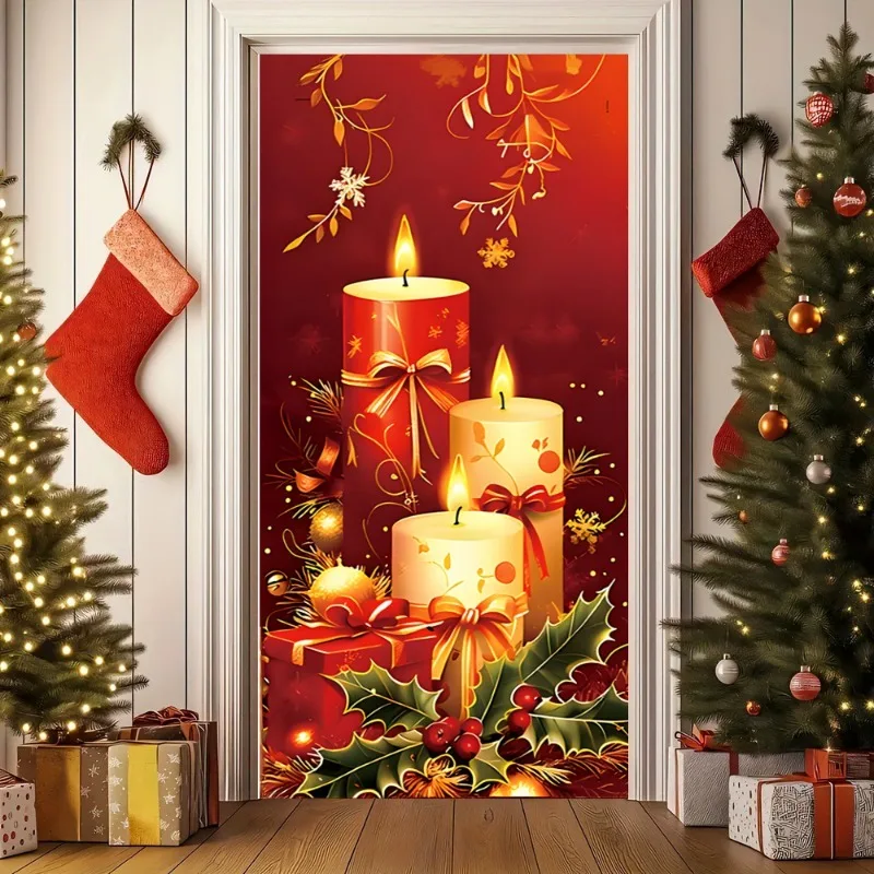 Christmas Door Cover,For Christmas Party, Family Holiday Gathering, Porch, Entryway, Farmhouse Home Decor, Store Window Display.