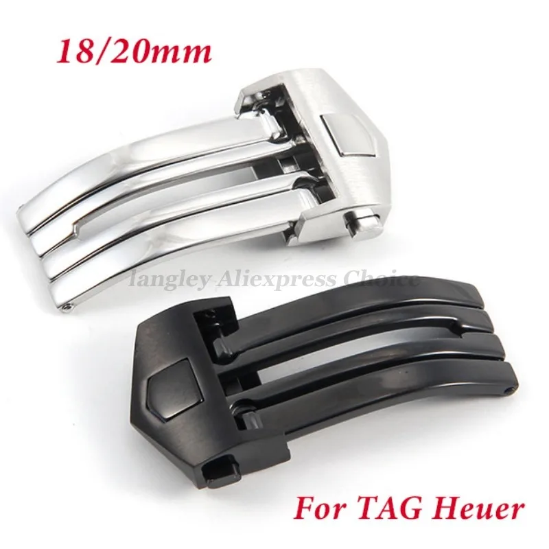 18mm 20mm Stainless Steel Solid Folding Buckle For TAG Heuer Metal Strap Buckle Silicone Leather Double Button Clasp Accessories