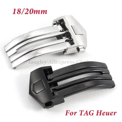 18mm 20mm Stainless Steel Solid Folding Buckle For TAG Heuer Metal Strap Buckle Silicone Leather Double Button Clasp Accessories