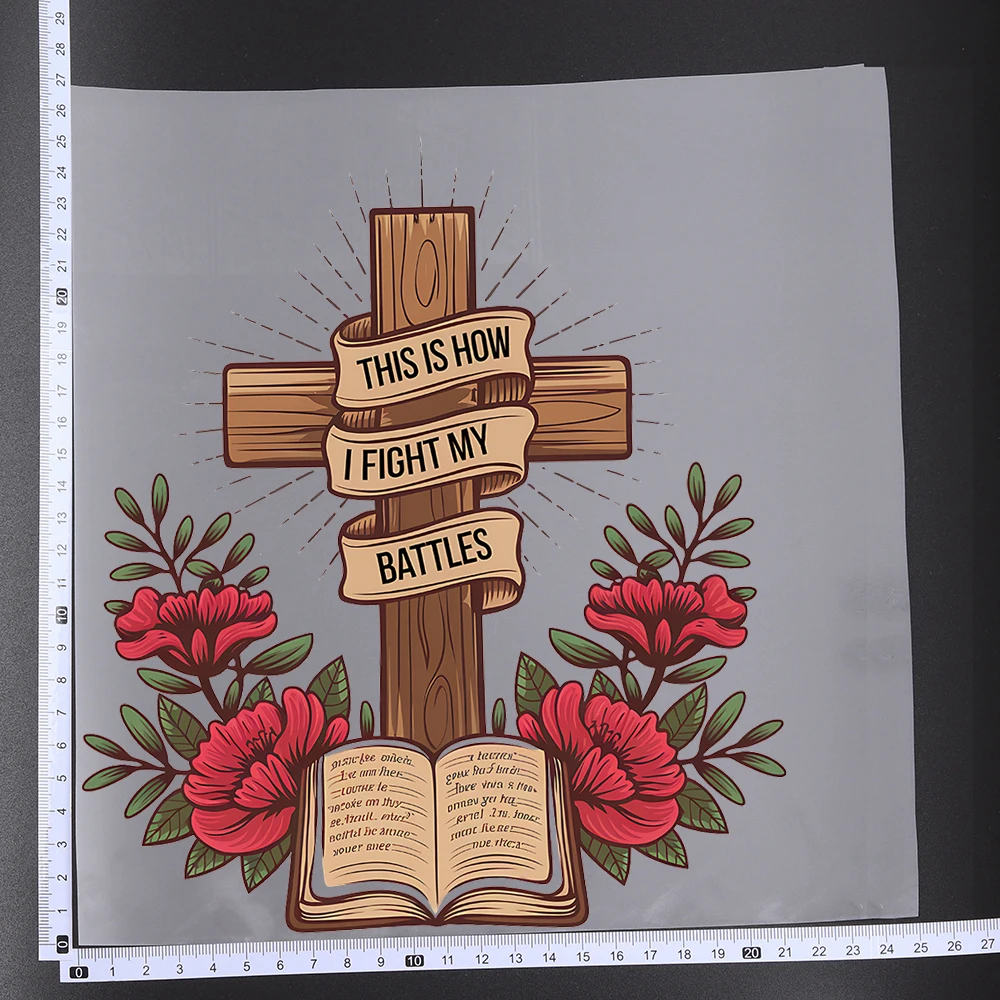 25CM Fine God Bless Flower Cross Dragonfly Car Transfer Patches For Clothes DIY A-Level Washable Shirt Iron-on Thermal Stickers