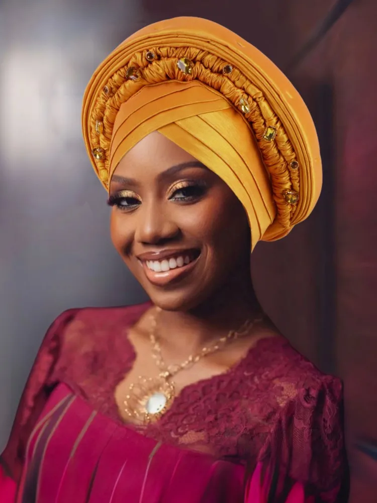 Twisted Braid Turban Cap For Women African Lady Head Wraps Diamonds Nigeria Raw Autogele Headtie Muslim Hat Party Headwear