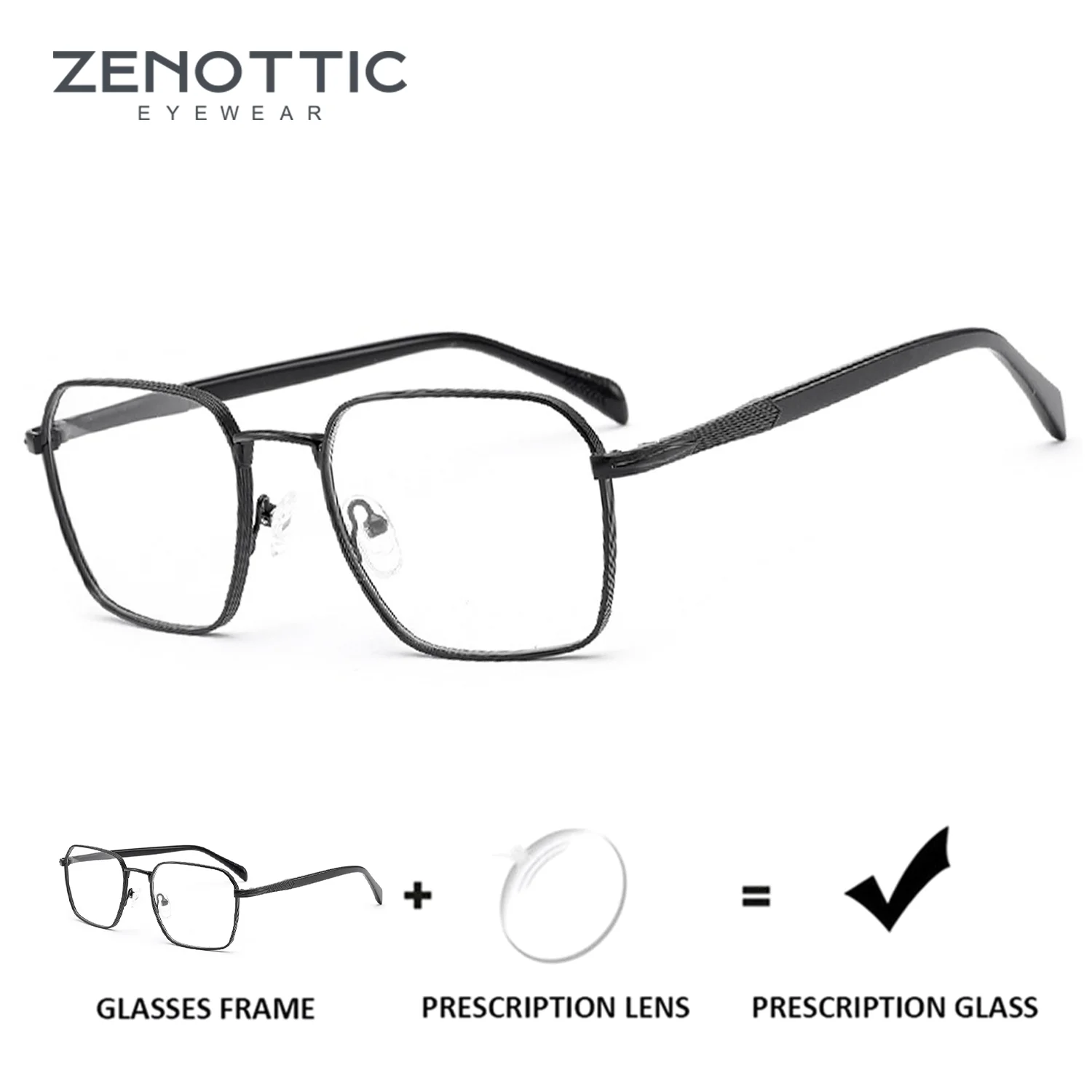 ZENOTTIC (Größe S) Modische Eckige Korrekturbrillen für Herren aus Hochwertigem Metall mit Photochromen Gläsern
