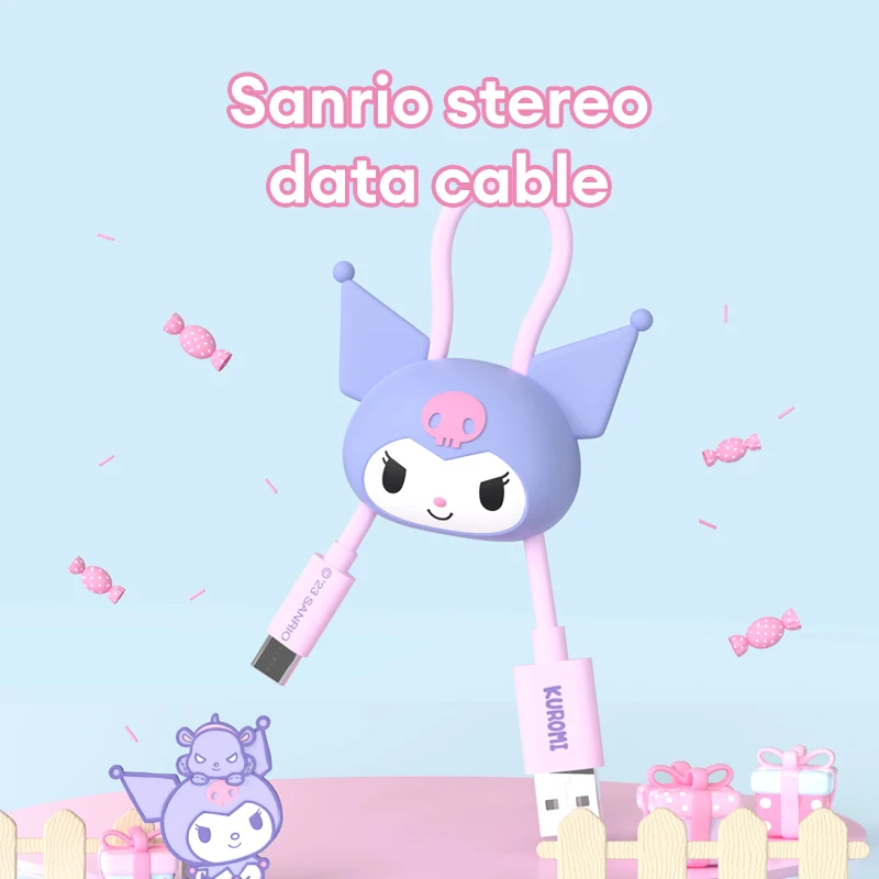 Sanrio JS-0103 Stereo Data Line Kawaii Cinnamoroll Cute Kuromi Type-C Charging Cable Pochacco Anime Cartoon Charger PD Interface