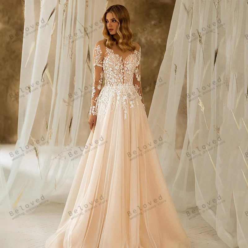 Abiti da sposa graziosi abiti da sposa Vintage Appliques di pizzo abiti a maniche lunghe per abiti da cerimonia Illusion Vestidos De Novia 2024