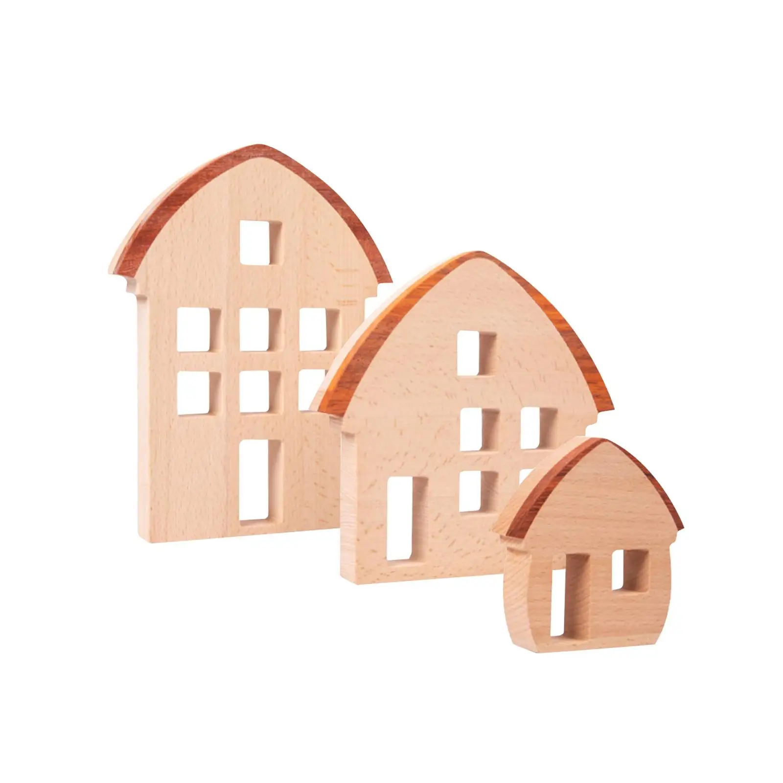 3 pçs casa de madeira montessori empilhamento brinquedo ornamento para meninos meninas crianças quarto