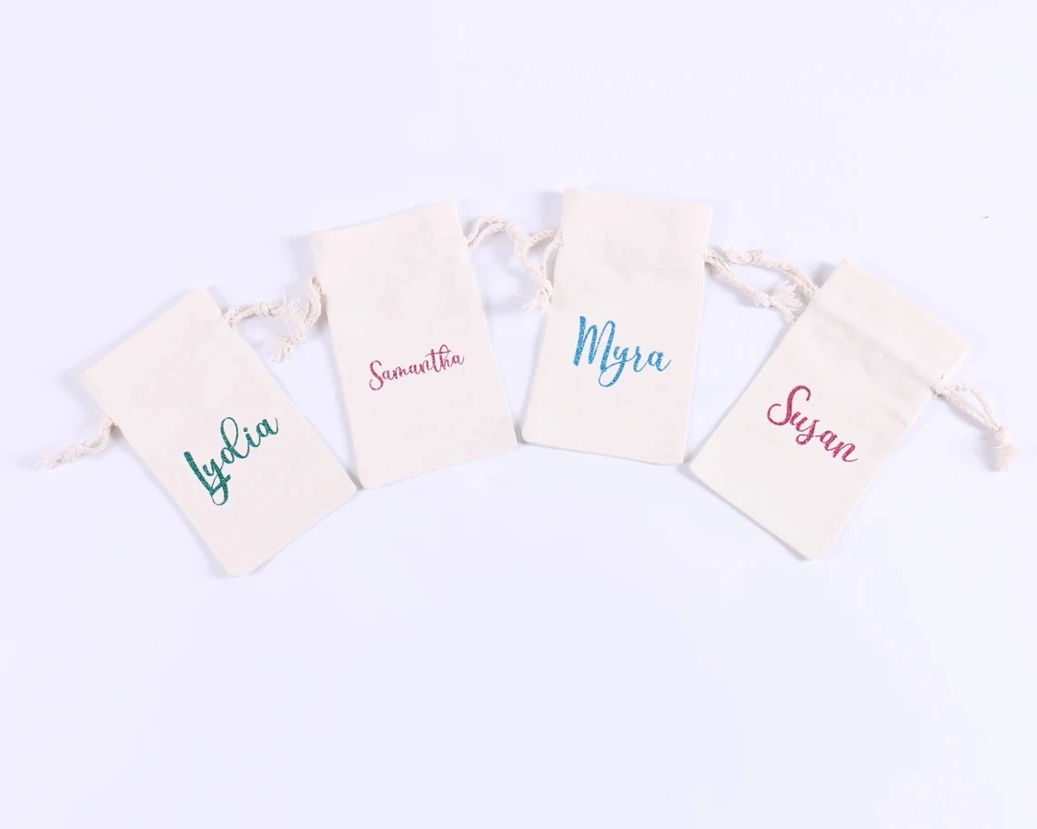 20 Pcs Customized Canvas Drawstring Bags - Gift Pouch Jewelry Sack Bridesmaid Hen Bachelorette Birthday Sleepover Bridal Shower