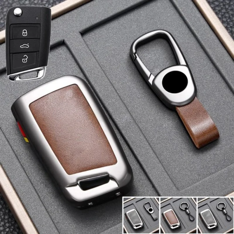

A+ Zinc Alloy Leather Car Key Case Cover For VW Skoda MK7 Karoq Seat Tiguan Polo