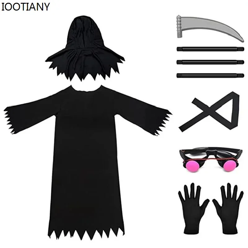 CosplayPer bambini Horror Fantasma dagli occhi rossi Morte Costume luminoso Vestito per bambini Halloween Cosplay Fantasma Scuro Morto Carnevale Parte