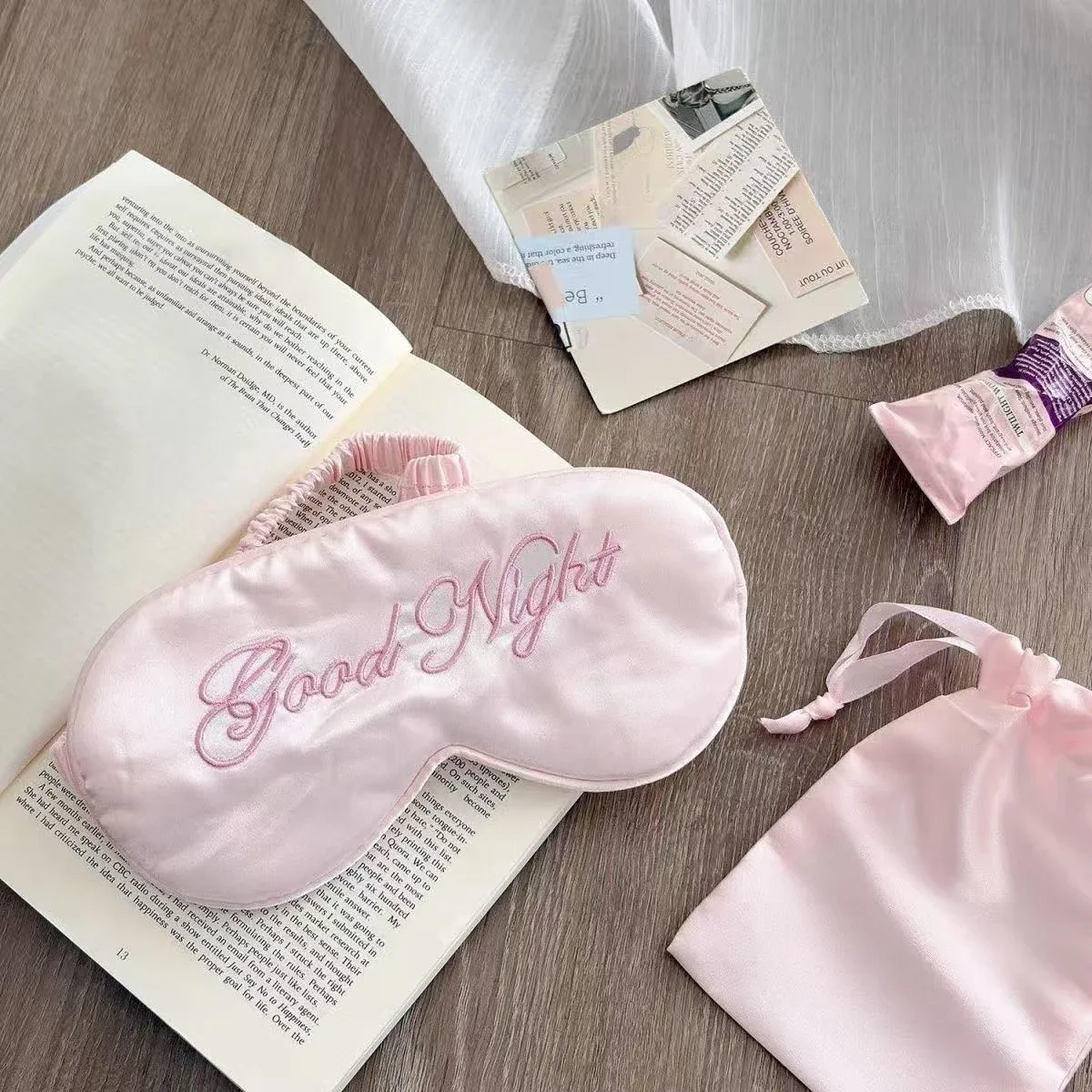 Ins Silk Simulated Shading Simple Embroidery English Lunch Break Sleep Relieve Fatigue Eye Protection Shading Eye Mask Cute Gift
