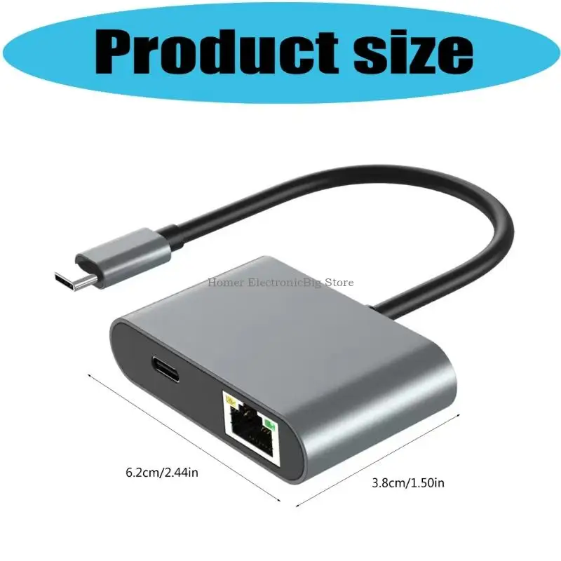 Dense USB C to RJ45 2.5G Adapter Supporting 100W Fast Charging and 2500Mbps Rapid Ethernet Plug and Play Aluminum Alloy KINO