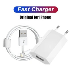 Cavo di ricarica da parete USB originale ue per iPhone 11 12 13 14 Pro XS Max X XR 6 6S 7 8 Plus SE cavo di ricarica rapida adattatore di alimentazione USB