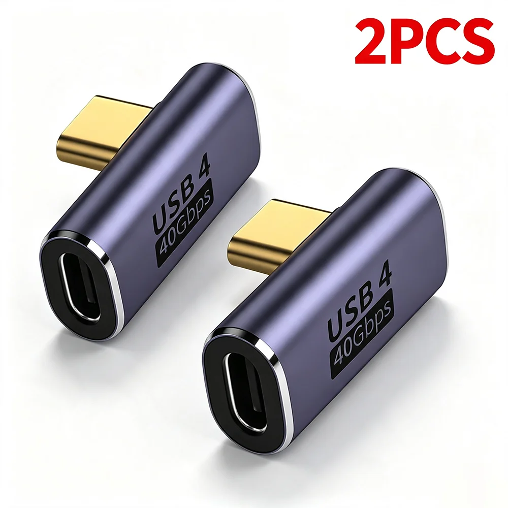 NNBILI 2 Stück USB4.0 40 Gbit/s Adapter 90 Grad rechtwinklig USB Typ C Stecker auf Buchse Adapter 100 W schnelles Laden für Laptops MacBook