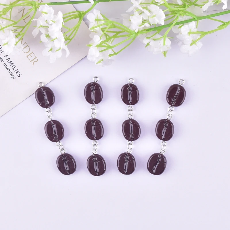 10pcs Three connected coffee beans Resin Charms for Earring Keychain DIY Decoration Fashion Jewelry Accessories