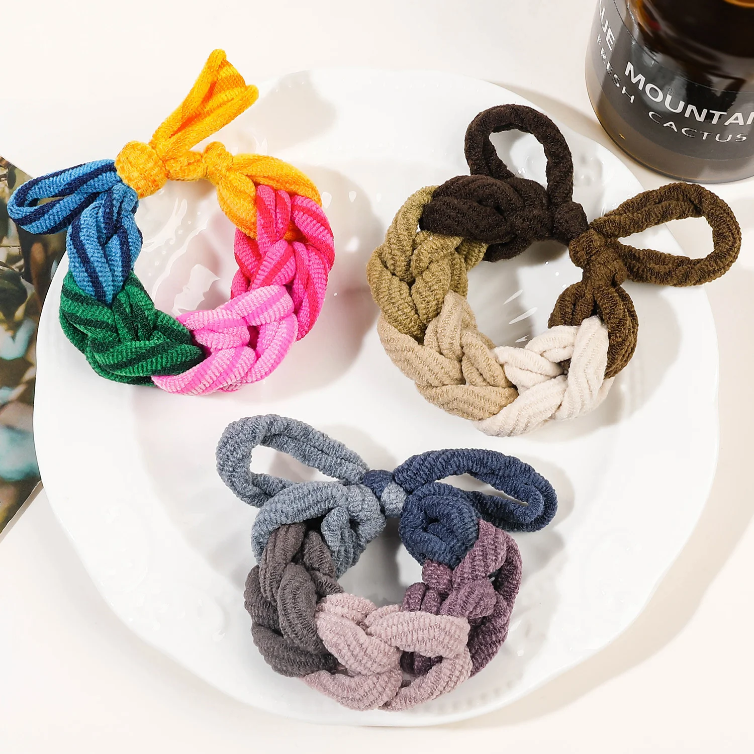 Neues Design Schleife Haargummis Band Buntes handgewebtes Haarseil für Frauen Hochelastische Haargummis Haarband Pferdeschwanz Haarschmuck – Detail 5