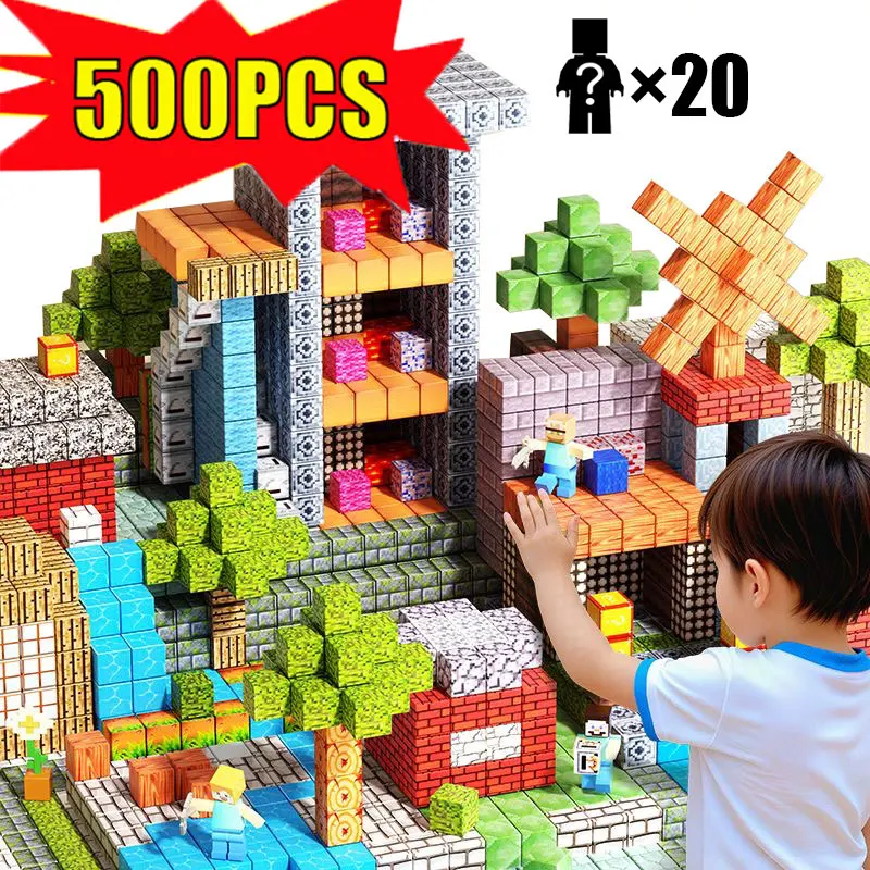 500 Uds. Bloques de construcción magnéticos Montessori STEM juguetes sensoriales educativos Mine World cubo magnético regalos para niños niñas