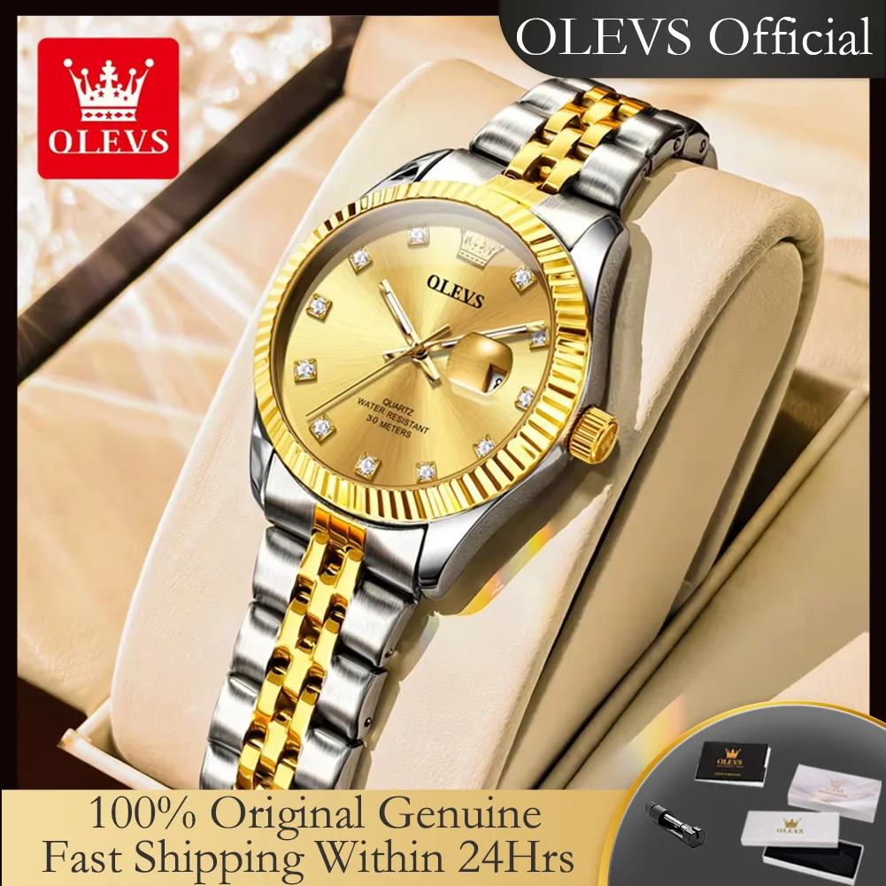 OLEVS 3705 Woman Watch Stainless Steel Waterproof Auto Date Elegant Ladies Wristwatch Luxury Original Quartz Watch for Women New