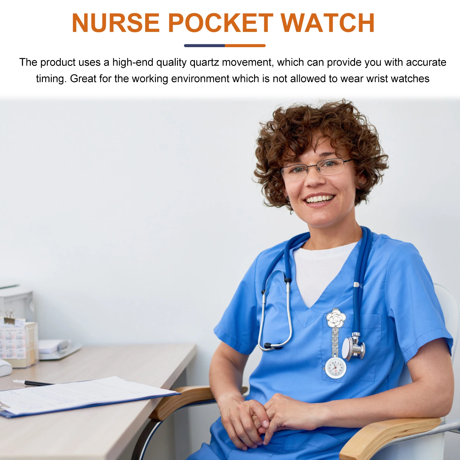 

Adorable Cartoon Pocket Watch Nurse Watches Quartz Movement Chest Clip Student Hanging Watch For Women Girls Flowers Design