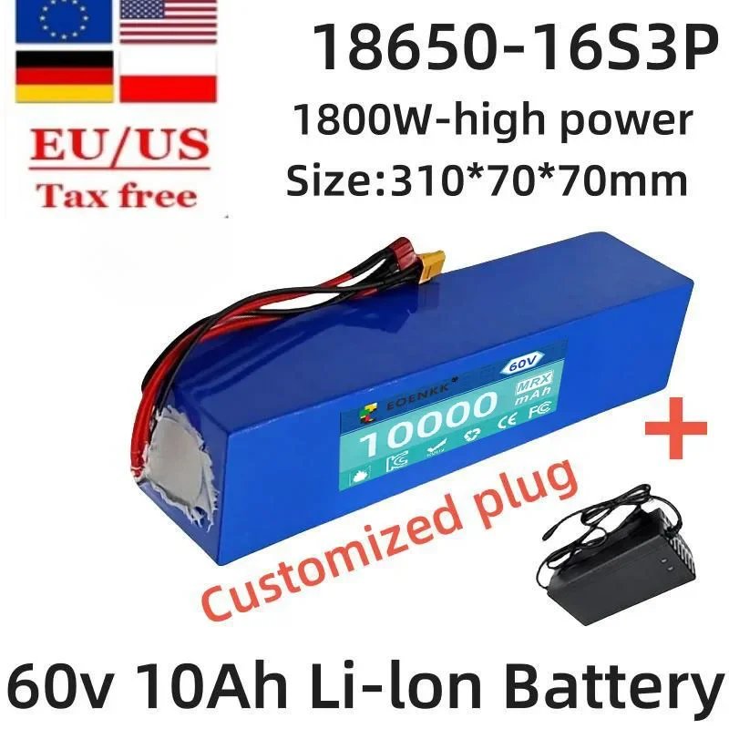 

New original 60V 10Ah battery 18650 16S3P 1000W-1800W high-power lithium battery with built-in BMS lithium-ion battery pack