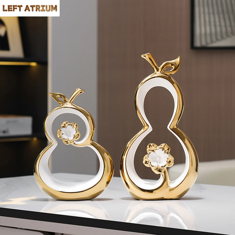 

Gold-plated Hollow Gourd Artwork Ornaments Desk Decoration Golden Gourd Ceramic Modern Crafts Sculpture Room Aesthetic Decor