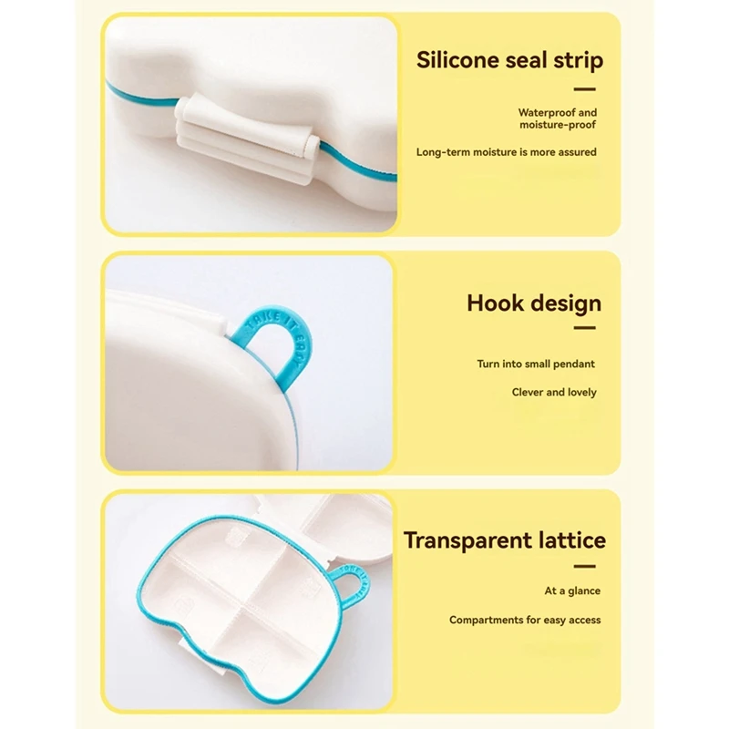 2Pcs Round Portable Plastic Medicine Box Cute Cartoon Sealed Moisture-Proof Multi-Compartment Storage