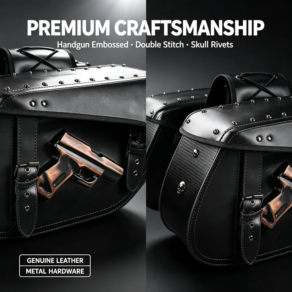 Motorcycles Accessories Bag Universal PU Leather Motorcycle Side Bags, 2-Piece Set Retro Studded Side Bags Compatible with Harley-Davidson, Honda, Suzuki, Kawasaki, and Yamaha
