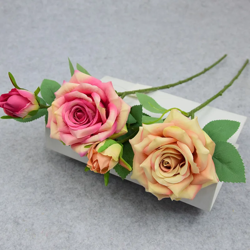 

Short Branch Simulation 2 Rose Bud Gradient Wedding Home Silk Flower High Restaurant Decoration Fake Flower Moisturizing Touch
