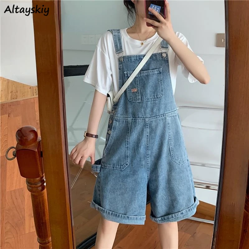 

Rompers Women Young Stylish Denim Harajuku Loose College Trendy Summer Chic Strap Wide Leg Playsuits Sweet All-match Mujer New