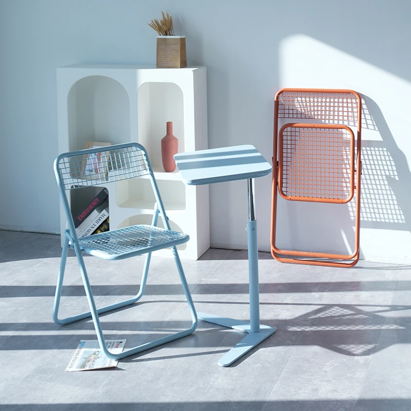 

Foldable Iron Backrest Chair for Home Aesthetic Dining Chairs Office Conference Mesh Chair Portable Photogenic Leisure Chairs