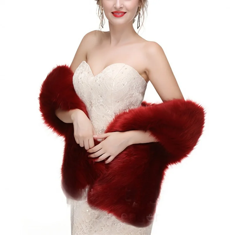 

Elegant Womens Shawl Faux Fox Fur Shawl Women Scarf Collar Winter Warm Cape Wedding Solid Plush Wrap Luxury Shoulder Cape