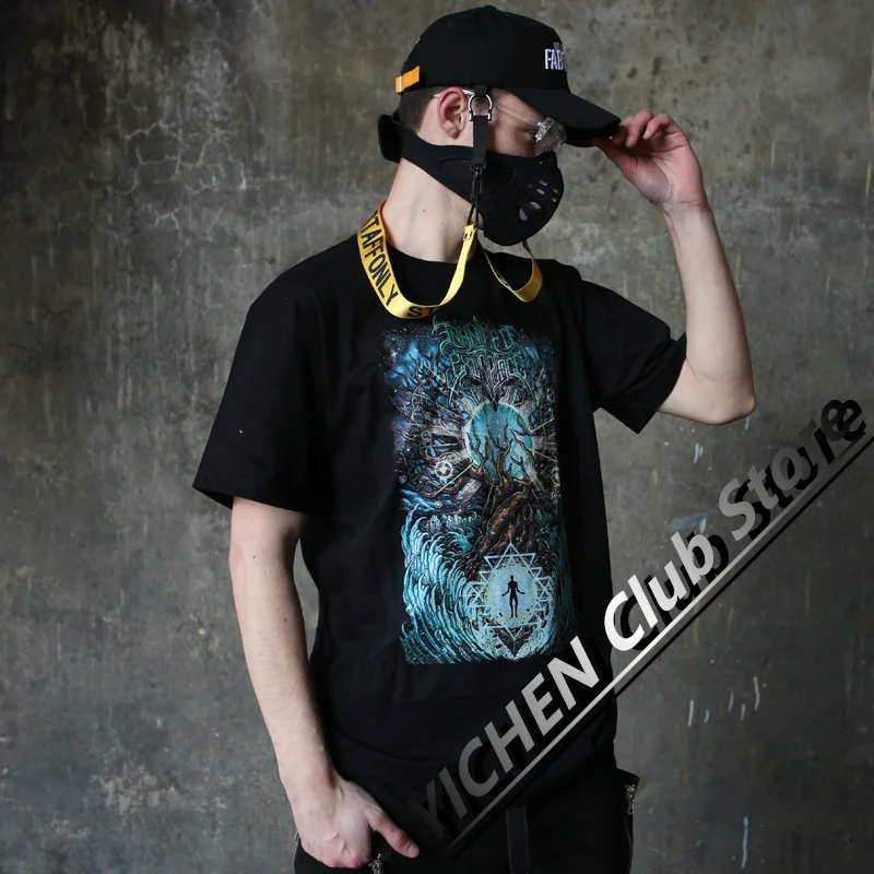 

American Locomotive Retro Old Heavy Duty Motorcycle Dark Tide Brand Rock Metal Band Pure Cotton Casual Men's And Women's T-Shirt