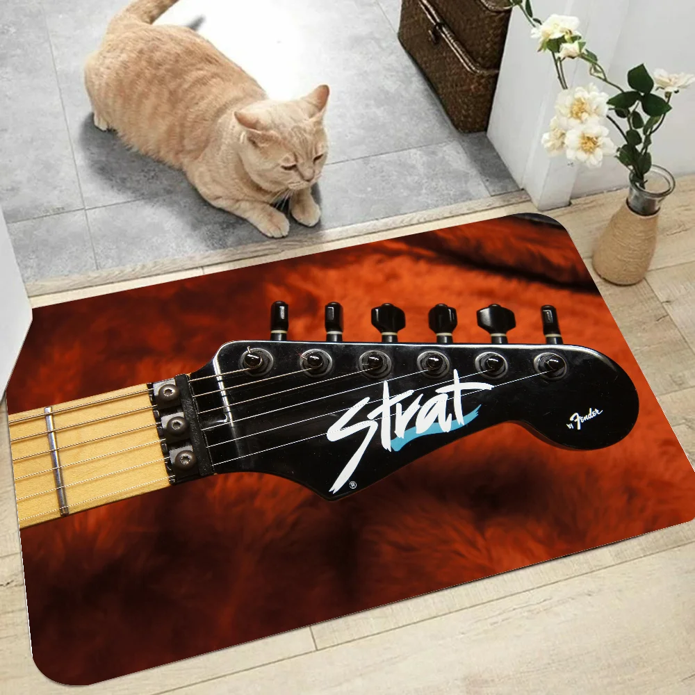 

Fender Guitar Logo Floor Mat Graphic Printed Flannel Doormats for Bathroom Kitchen Entrance Carpet Home Decor