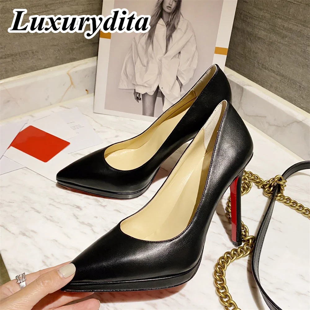 

Top Quality Womens High Heels 0-12cm Luxury Fashion Ladies Sandals Designer Classic Red Heel Real Leather sole Mules Shoes 2328