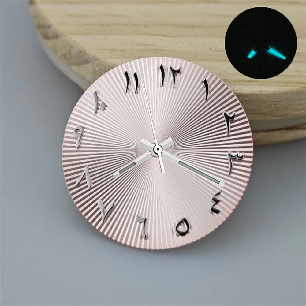 NH35 다이얼 28.5mm 수정된 아랍어 스케일 다이얼 일본 NH35 자동 무브먼트 watchmods M228206-0025 용 방사형 패턴 다이얼