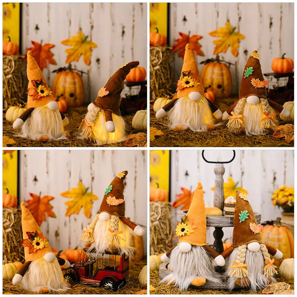 

Thanksgiving Gnome Ornament with Warm Light Effect Festive Fall Decor for Table Sofa Window Harvest Party Christmas New Year