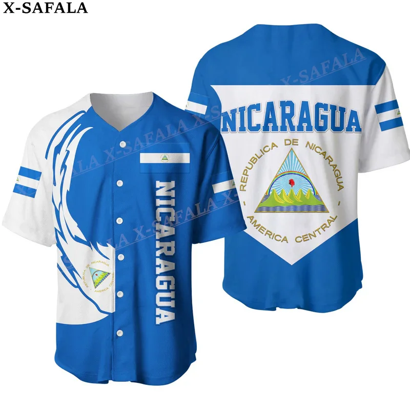 Nicaragua Coat Of Arms Love Country 3D Printed Baseball Jersey Summer Shirt Men's Tops Tee Oversized Streetwear-2