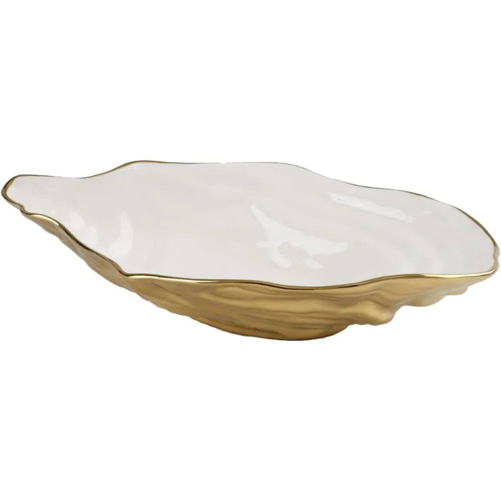 

Porcelain Large Oyster Bowl, White/Gold Tone, Oven and Dishwasher Safe
