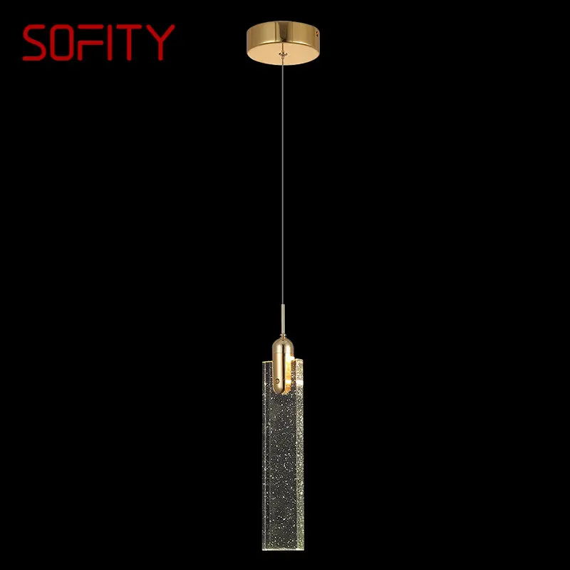 

SOFITY Morden Pendant Lamp Rectangular Shape Bubble Crystal For Dining Living Room Luxury Gold 3Light Chandelier