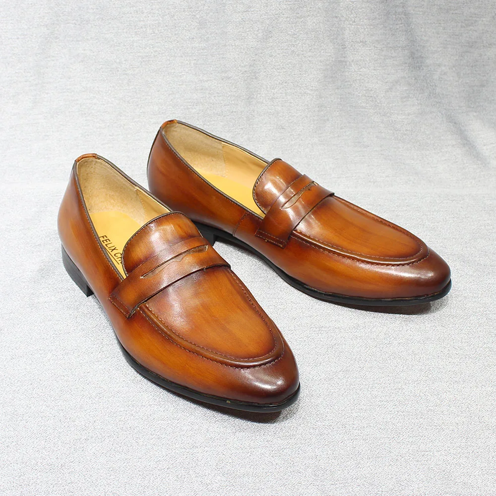 Tamanho 6-13 primavera outono masculino penny loafers couro genuíno pintados à mão deslizamento em sapatos de vestido de casamento masculino sapatos