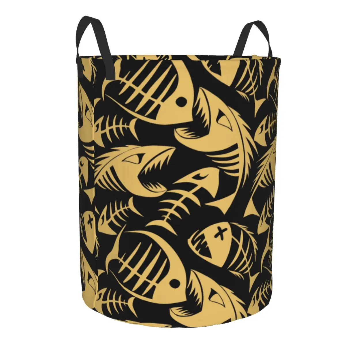 Golden Fish Skeletons Waterproof Storage Bag Household Dirty Laundry Basket Folding Clothes Organizer