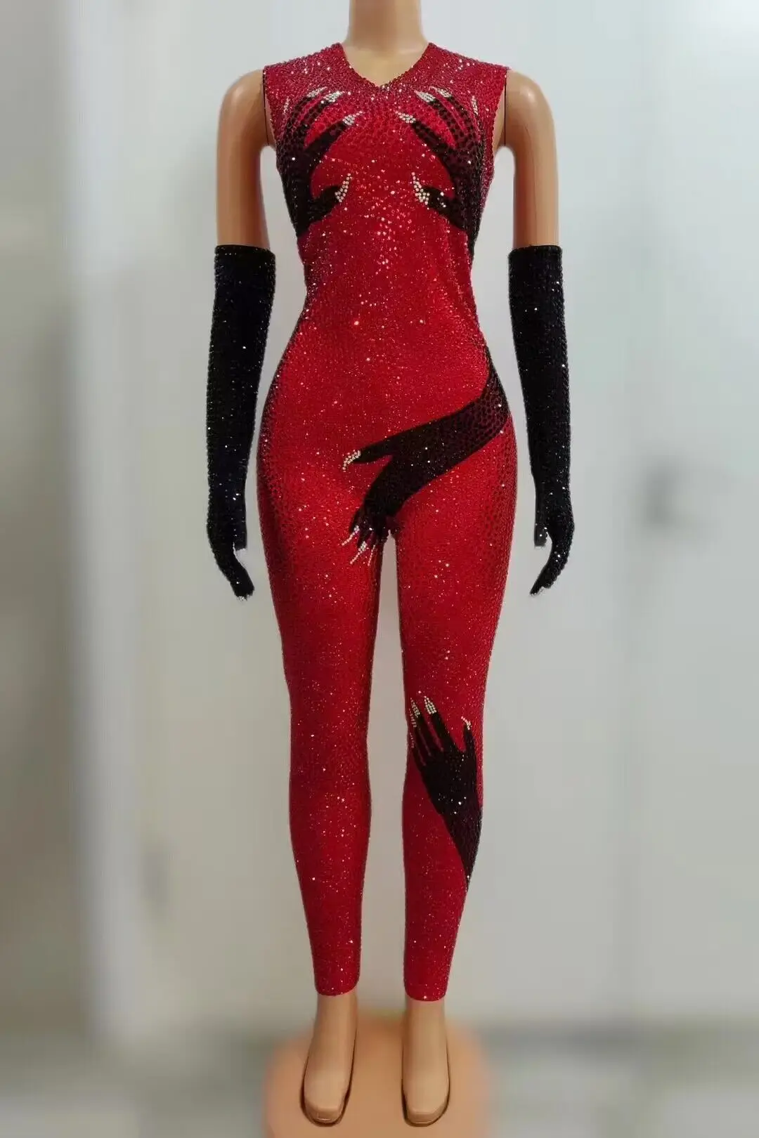 Mono brillante con lentejuelas para mujer, mono con guantes negros, diseño Sexy, disfraz de Drag Queen, bailarina, cantante, ropa de escenario, actuación Heishou