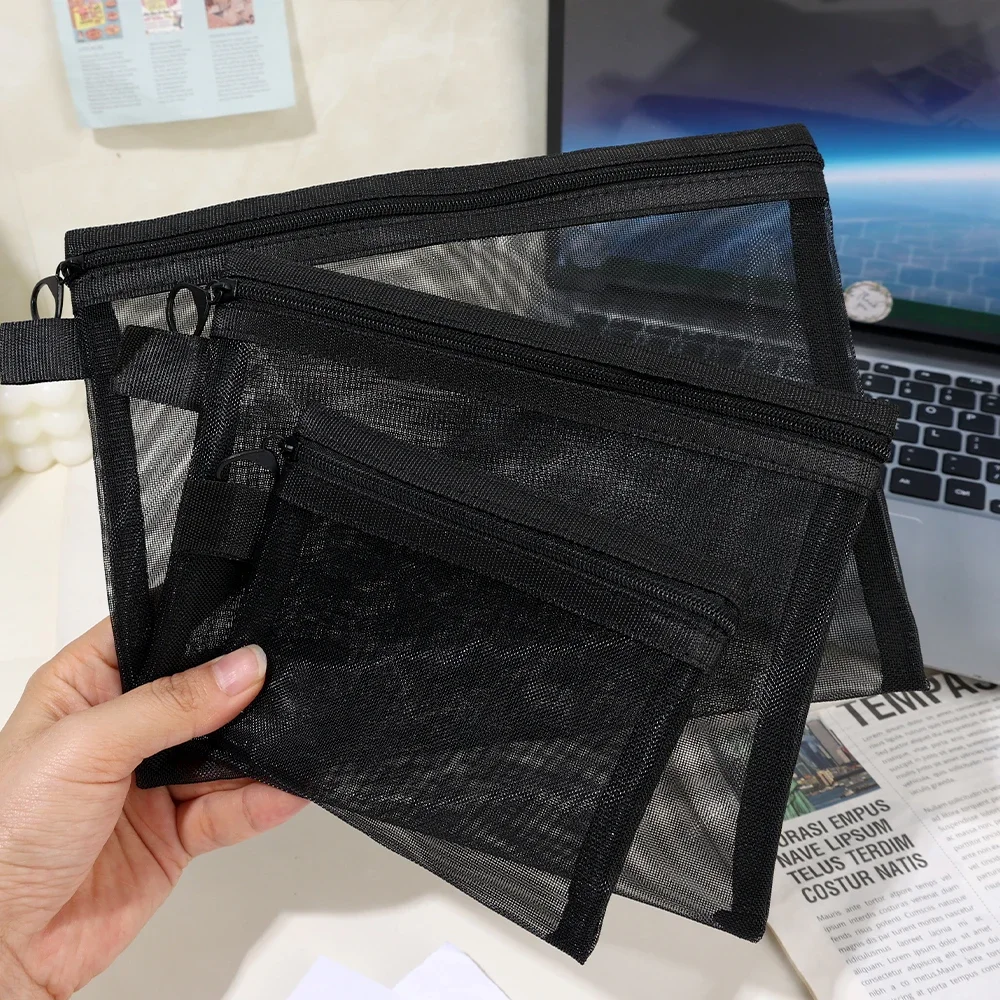 1/3 Stück Transparente Netz-Kosmetiktaschen Klein und Groß Schwarze Make-up-Tasche Tragbare Reise-Toilettenartikel-Organizer-Etui Lippenstift-Aufbewahrungsbeutel – Detail 4
