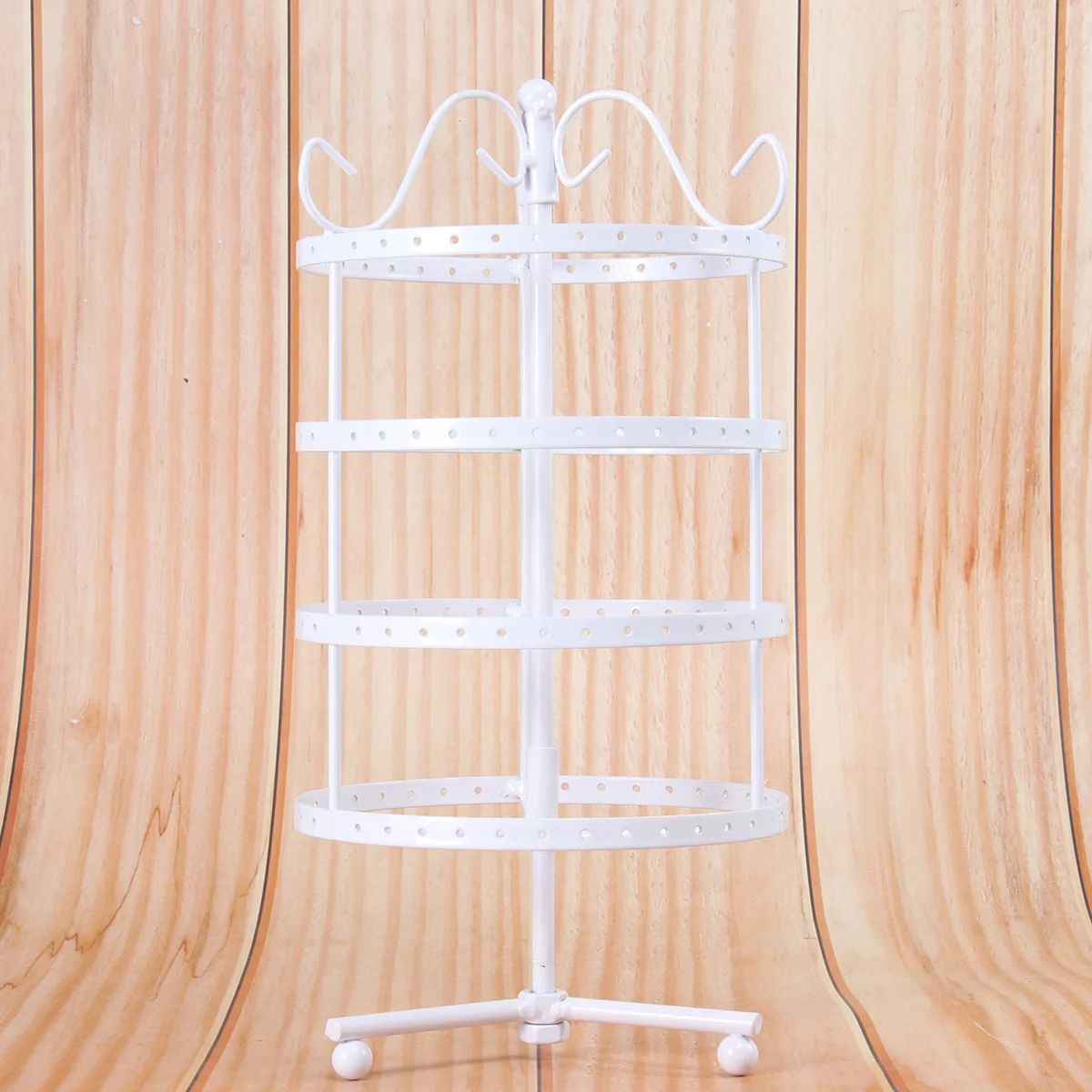 4-Tier Jewelry Earring Display Stand With 144 Holes Rotating Holder For Earrings Rack Size M White