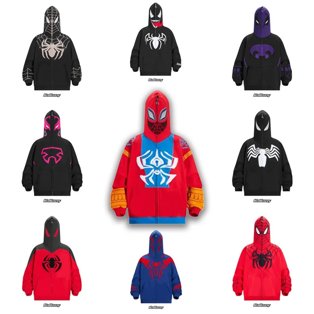 Cosplay Spider-Man Zipper Up Hoodies Tops Jackets Anime 3D Print Sweatshirt for Adult Men\'s and Women\'s Coat Fashion Streetwear