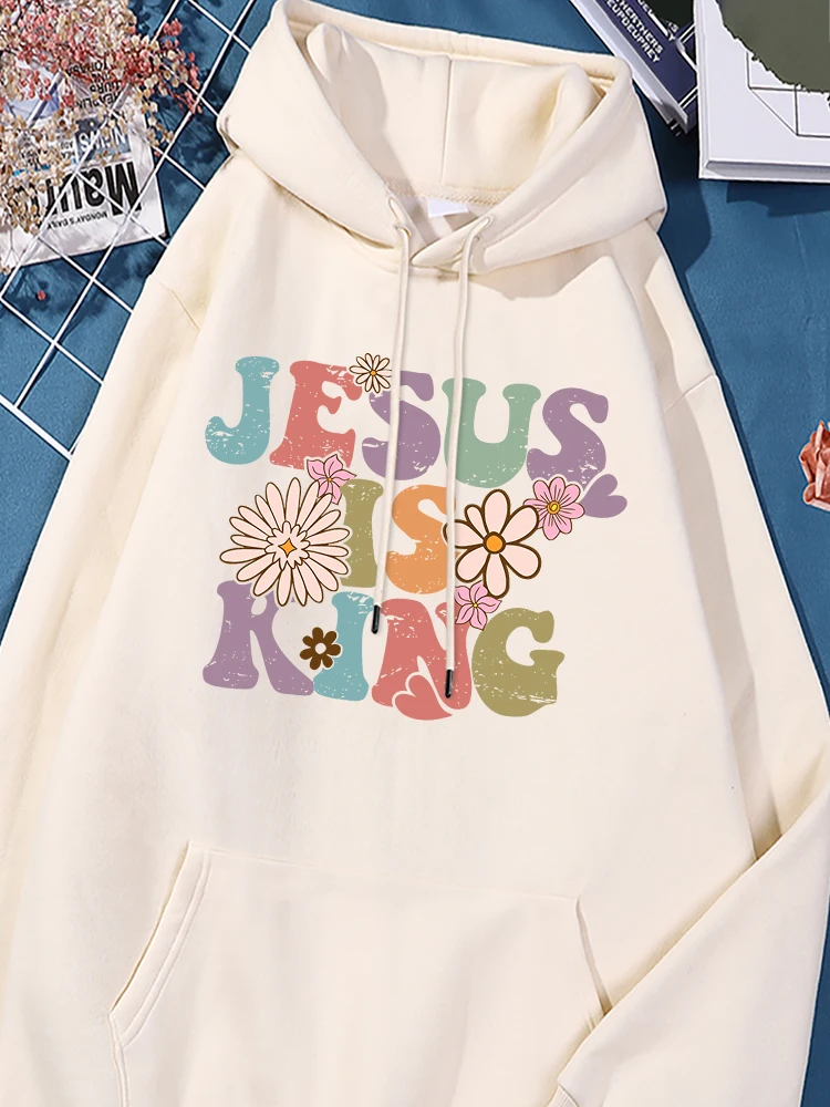 Jesus Is King Printing Hooded For Women Harajuku Everyday Sport Shirts Causual Causal Sweatshirts Unique Comfy Pocket Clothing