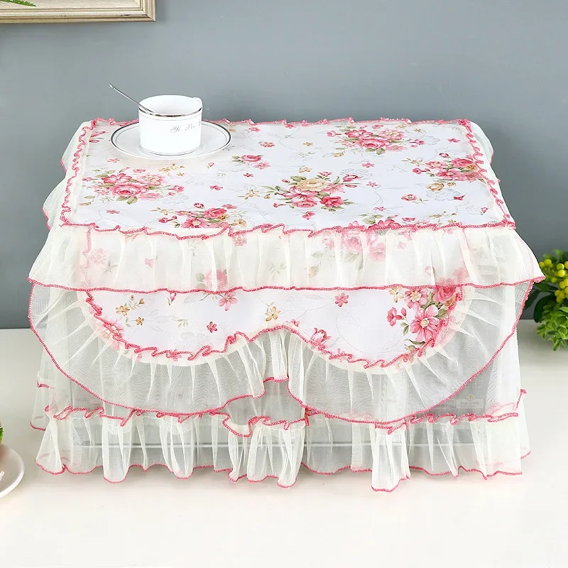 Polyester Yarn Edge Pastoral Lace Style Microwave Dust Cover Home Kitchen Appliances Microwave Oven Emergency Dust Cover