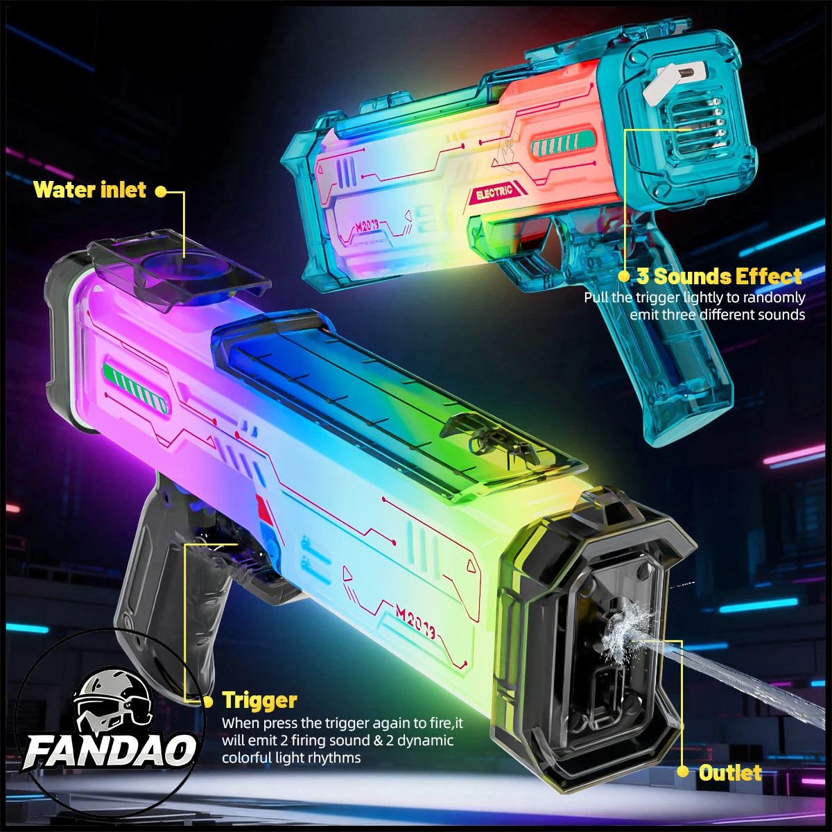 

2026 New Electric Water Gun for Children LED Colorful Lights Sound Effects Pulse Automatic Continuous Fire Outdoor Summer Toy