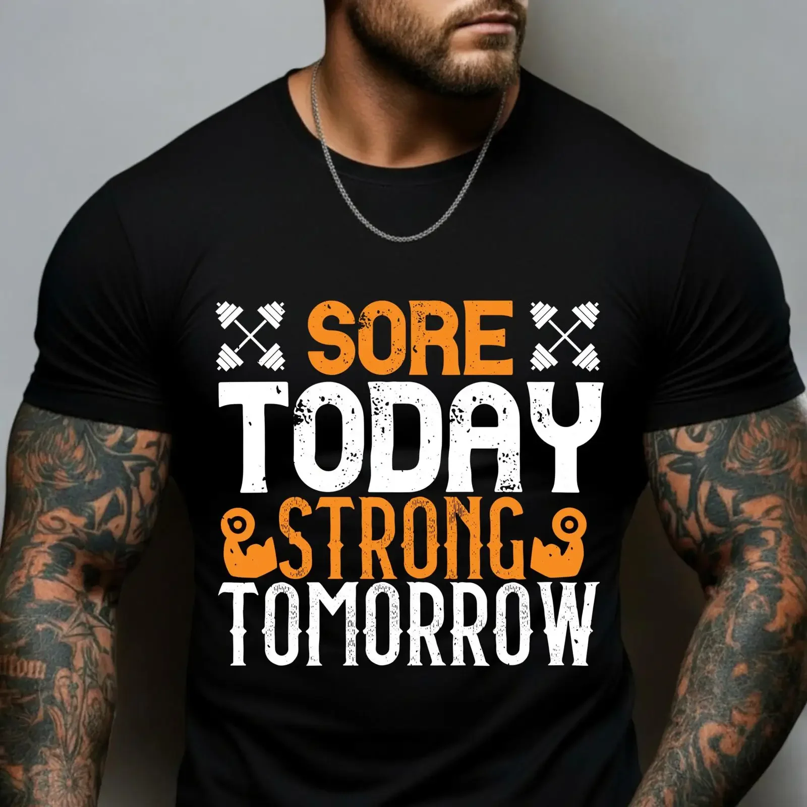 T-shirt de gym motivant pour hommes, inspirant, pour la musculation, l'entraînement, la musculation, le fitness, vintage, Sore Today Strong Tomorrow